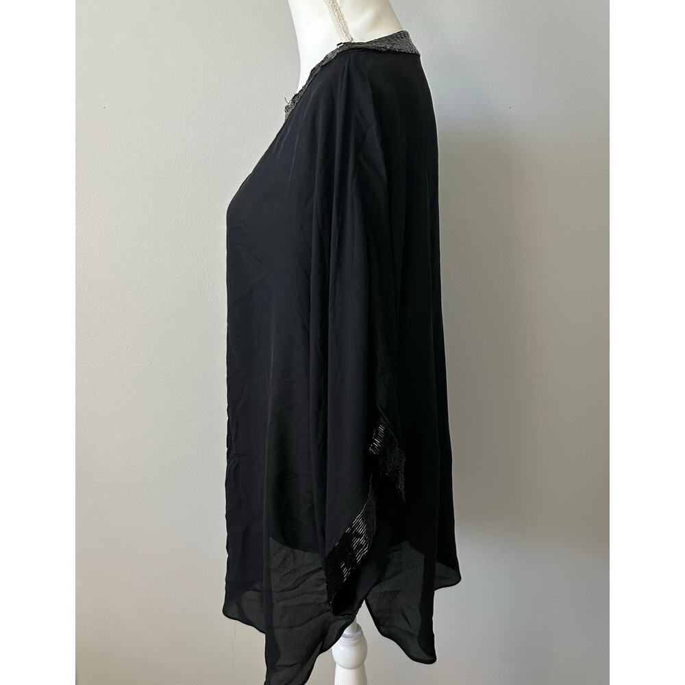 Tory Burch 100% Silk Black Shawl Luxury Blouse Beaded Lightweight Size 10 - Picture 2 of 7